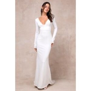 Lulus Extravagant Love Backless Long Sleeve Ruched Maxi Dress White Small